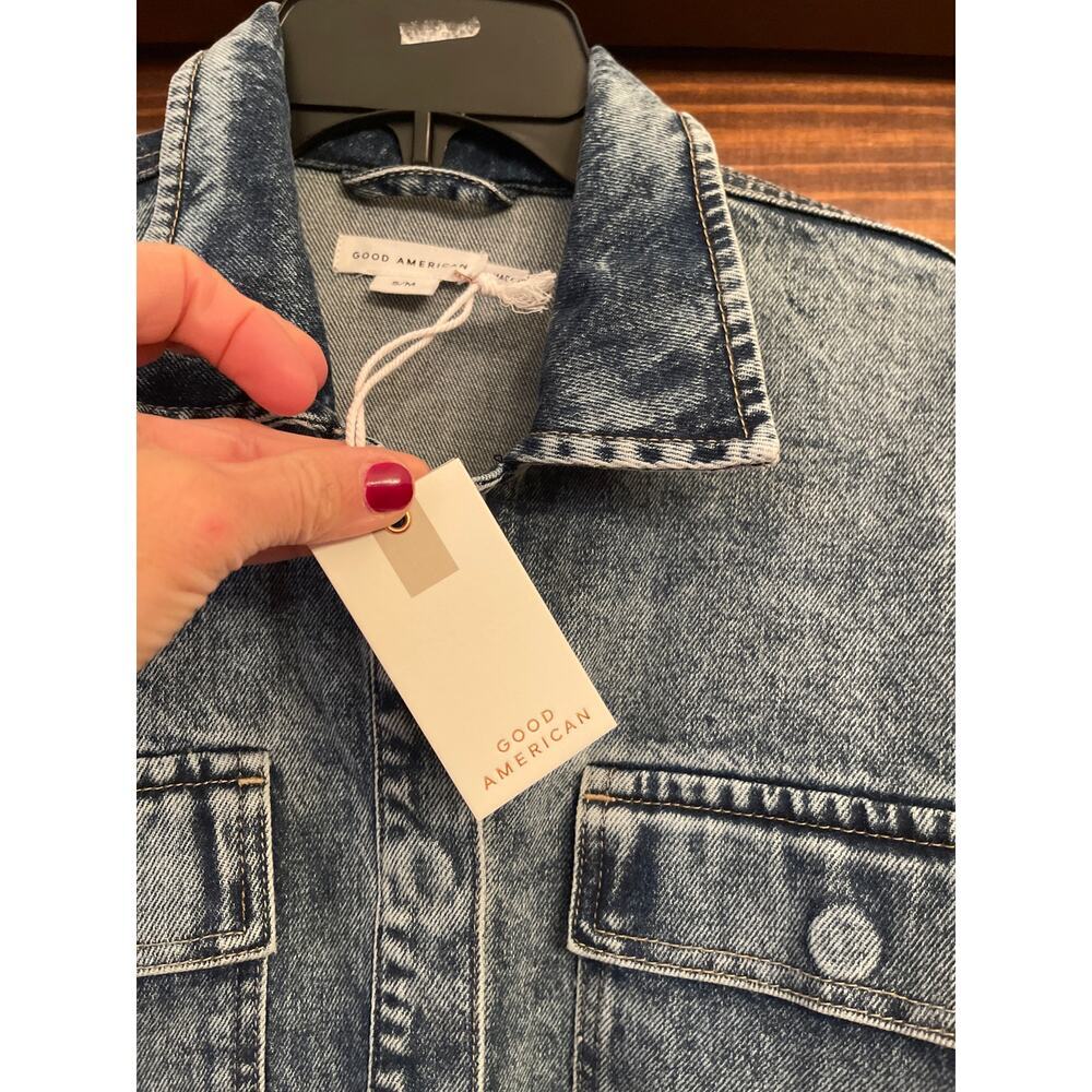 Good American Uniform Cargo Jacket in a light blue denim S/M - Picture 3 of 7